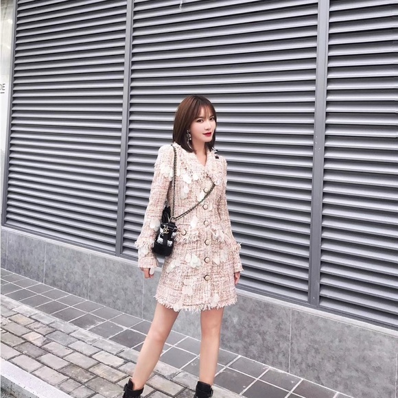 June Eleven Tweed Blazer Dress with Fringe Details - Picture 9 of 11